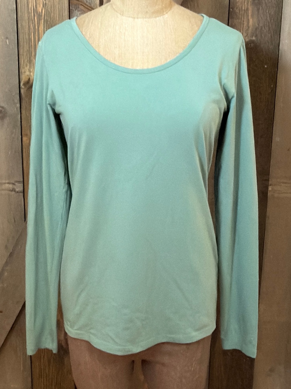 Peruvian Connection Pima Cotton Long Sleeve Scoop Neck Tee Aqua Green Small